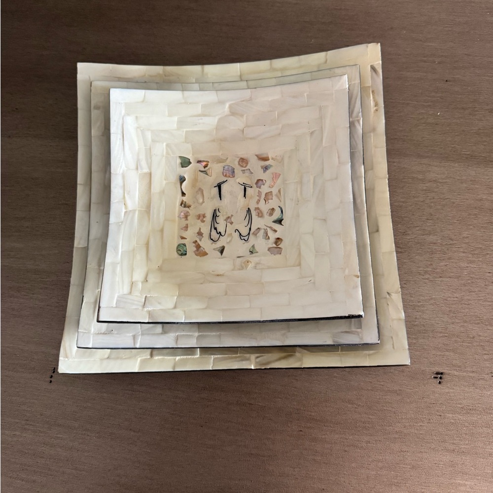 Asian mosaic style decor plates with eggshell or mother of pearl inlay